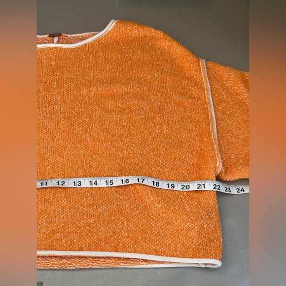 Free People Bardot Cropped Orange Textured Knit Boat Neck Long Sleeve Sweater XS - Picture 8 of 10
